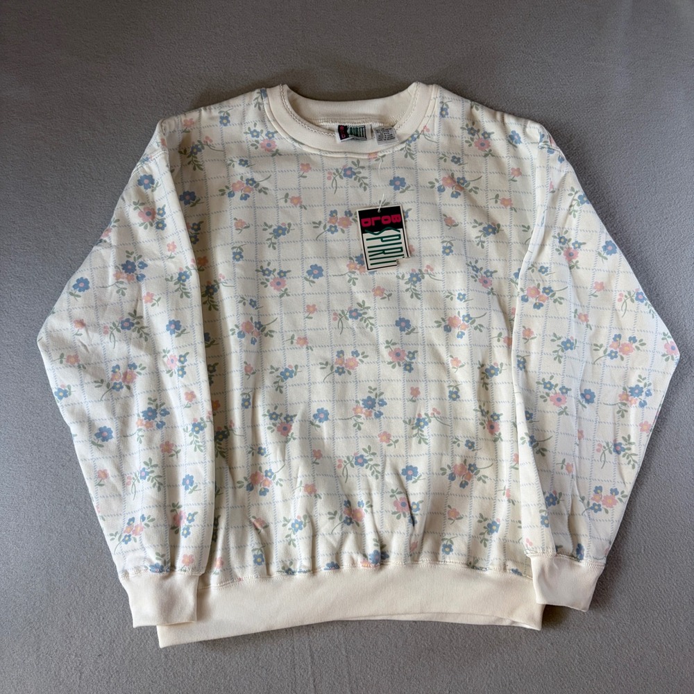 Bold Spirit Sears Vintage Floral Crewneck Sweatshirt Womens Medium NWT White 90s